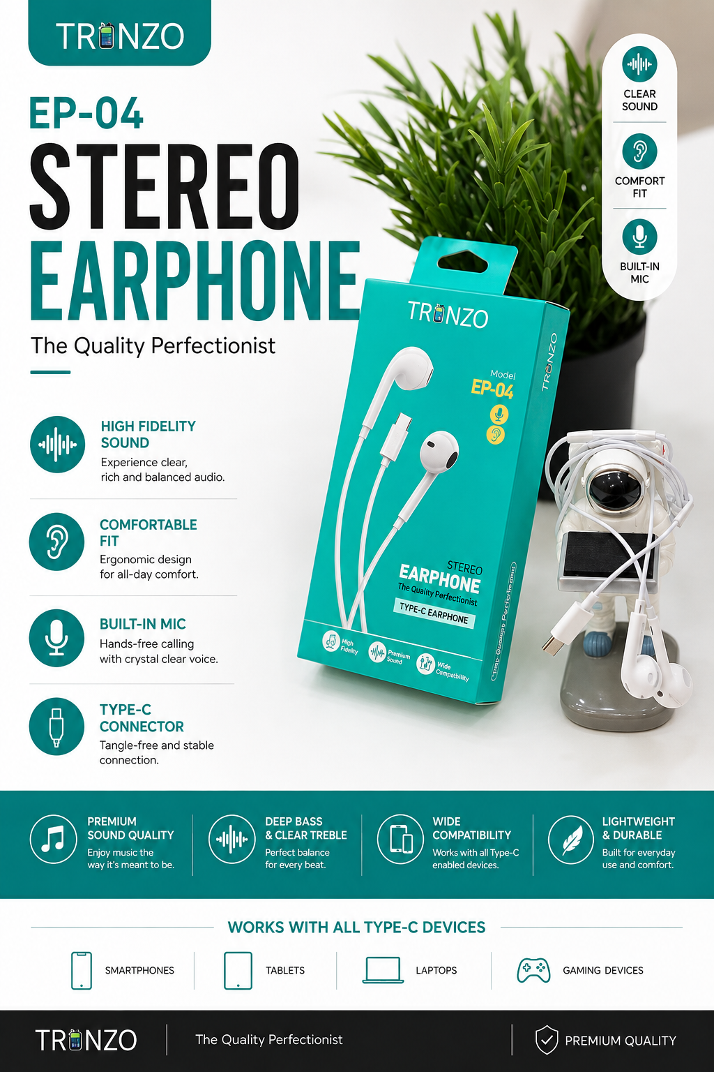 TRONZO EP-04 Type-C Stereo Earphones