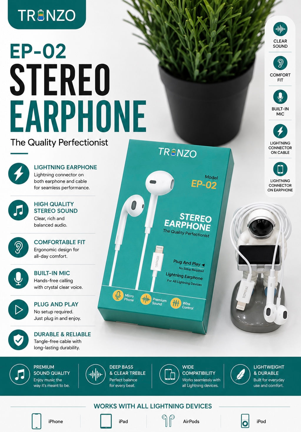 TRONZO EP-02 Lightning Stereo Earphones