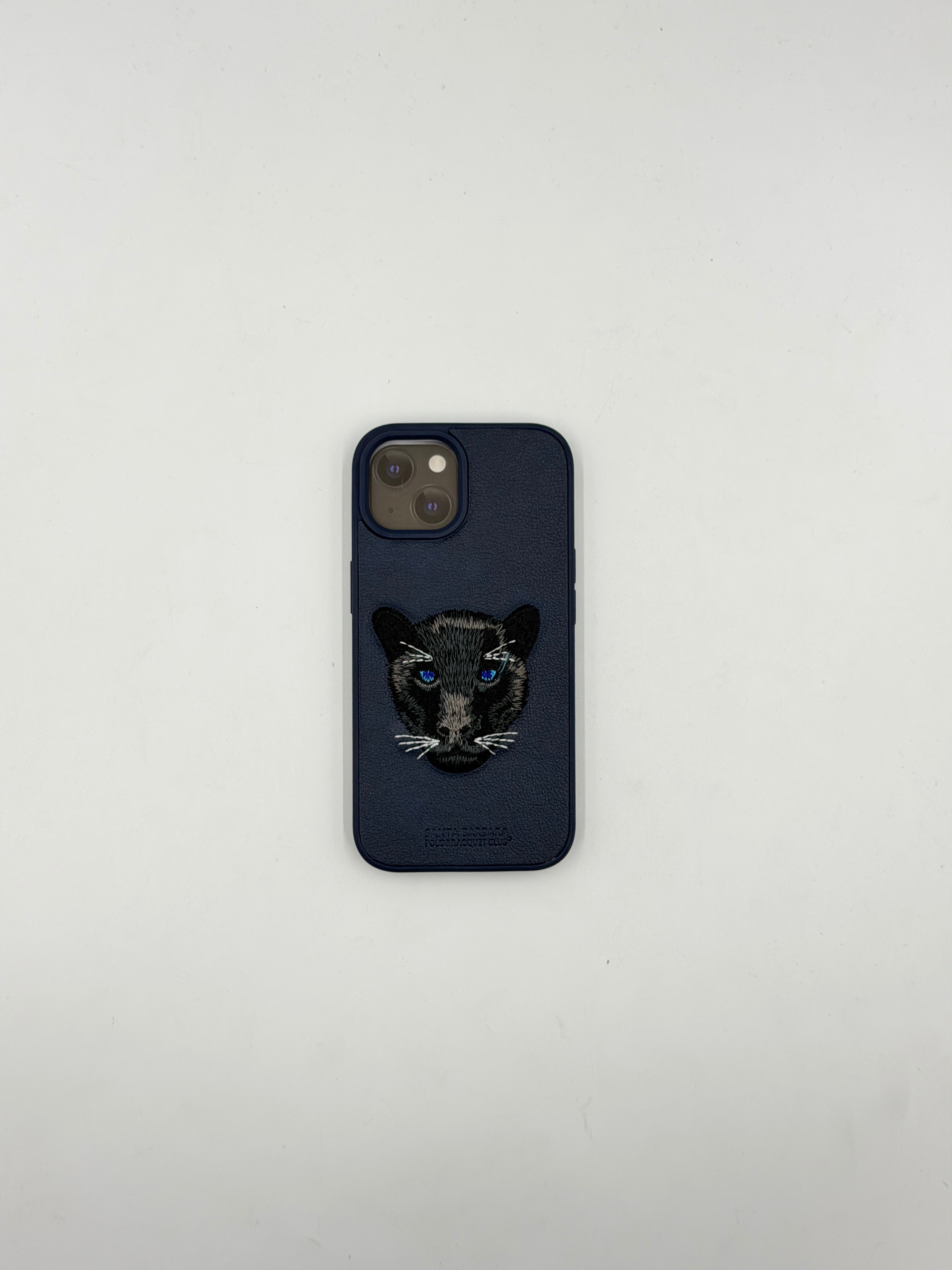 Midnight Panther Embroidered Leather Case (iPhone 15)